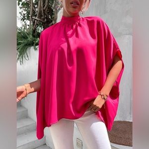 Mock Neck Tie Back Blouse